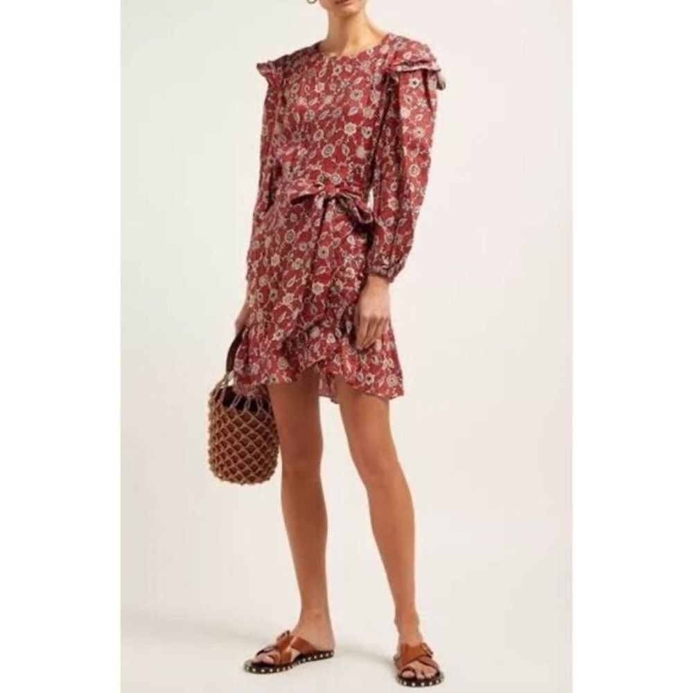 Isabel Marant Etoile Telicia Floral Print Linen Mini Dress Red Multicolor
